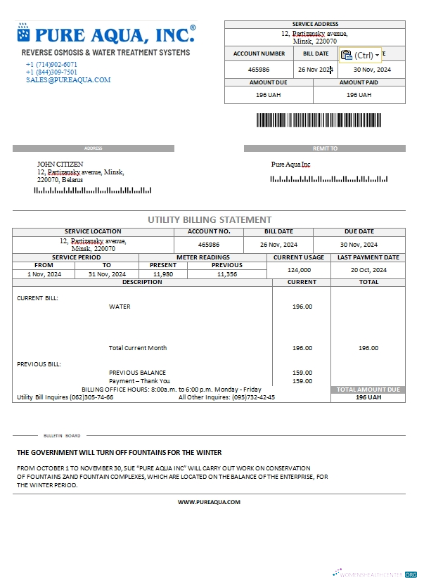 download download Belarus Pure Aqua inc. utility bill